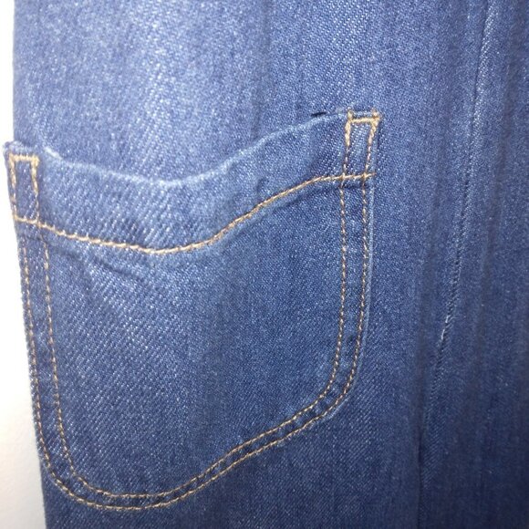BEBE GIRL'S WIDE LEG DRK BLUE JEAN OVERALLS W/ CRISSCROSS BACK | SIZE M … - Picture 5 of 6